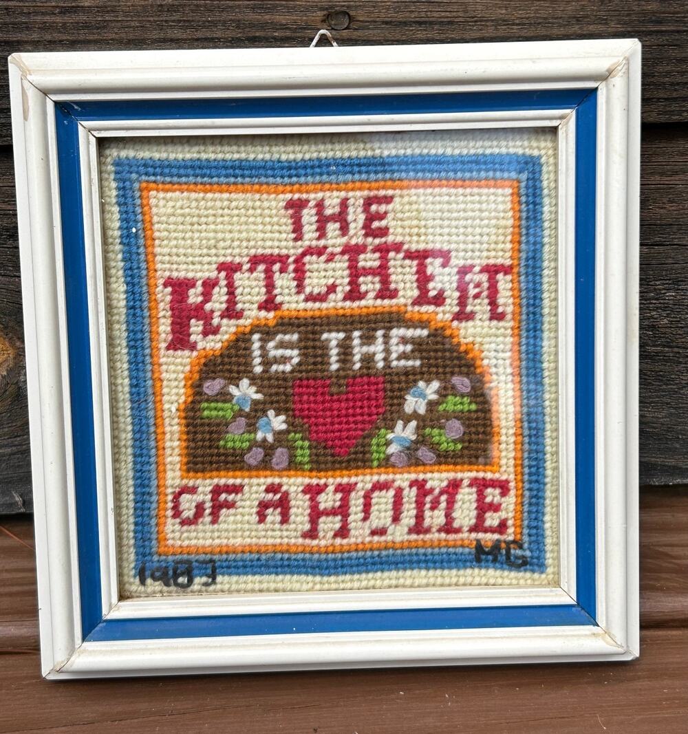 Vintage Framed Cross Stitch Needlework “The Kitchen Is The Heart of The Home”